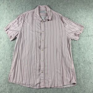 Jack Tailor Mens Short Sleeve Viscose Pink Stripe Button Down Shirt Sz L